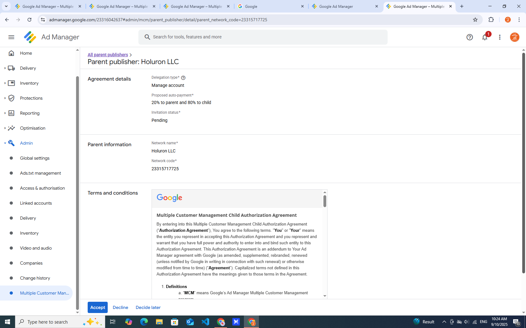 Holuron LLC AdX Approval  Instant Setup | Payout Ratios 80-20 • 85-15 • 99-10 | Safe, Fast & Premium Monetization Listing Image